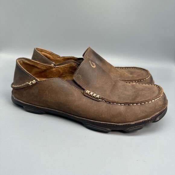 OluKai Other - OluKai Moloa Men's 10 Dark Brown Leather Slip-On Low Top Casual Comfort Loafers